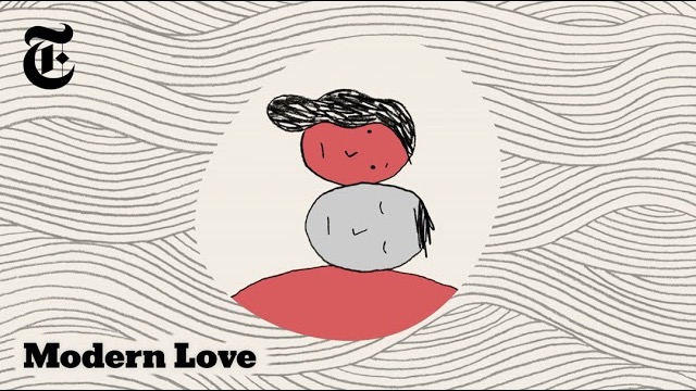 Modern Love podcast episode art: two faces resting one atop the other inside a circle on a wavy line background